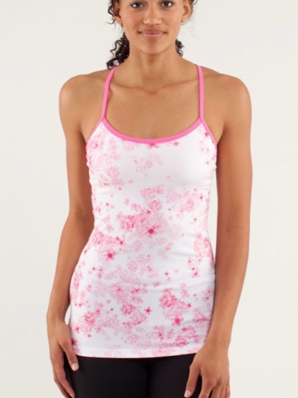 lululemon athletica White & Pink Floral Strappy Tank Top